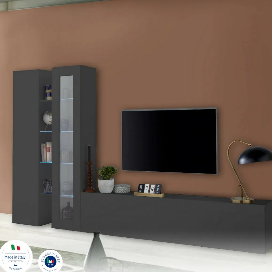 Parete soggiorno smart 280cm antracite - Arin