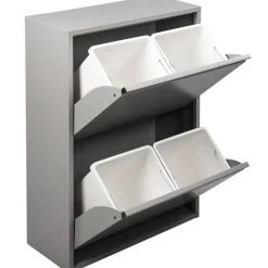 Pattumiera Grigio Capacità 72 (18 per Secchio) Fissaggio a Muro Opzionale 60x25x93h cm, 4 Cestini - Anukhatun