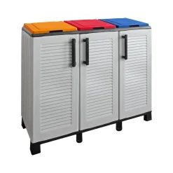 Pattumiera Grigio Chiaro Multicolore Capacità 330 (110 per Sacco) 3 Cestini 102x37x90h cm, Colore Struttura Multicolore Made in Italy - Apix