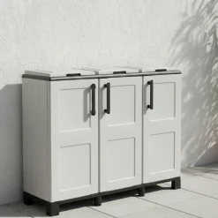Cucina|Pattumiere > Dmora Pattumiera Grigio Chiaro Nero Capacità 330 (110 per Sacco) 3 Cestini 102x37x90h cm, Colore Struttura Nero Made in Italy - Apix Nero, Grigio Chiaro