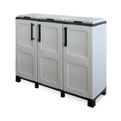 Cucina|Pattumiere > Dmora Pattumiera Grigio Chiaro Nero Capacità 330 (110 per Sacco) 3 Cestini 102x37x90h cm, Colore Struttura Nero Made in Italy - Apix Nero, Grigio Chiaro