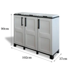 Cucina|Pattumiere > Dmora Pattumiera Grigio Chiaro Nero Capacità 330 (110 per Sacco) 3 Cestini 102x37x90h cm, Colore Struttura Nero Made in Italy - Apix Nero, Grigio Chiaro