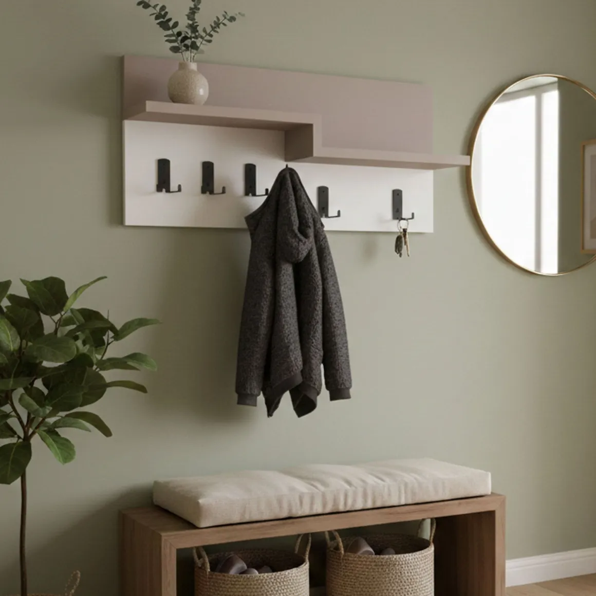 Pensile appendiabiti 65x31h cm 5 posti beige e bianco - Kilo