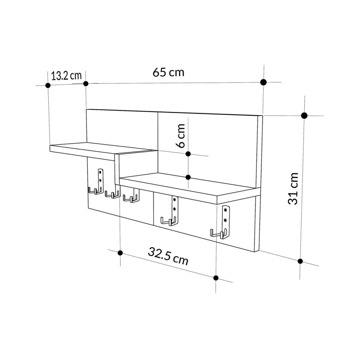 Pensile appendiabiti 65x31h cm 5 posti beige e bianco - Kilo