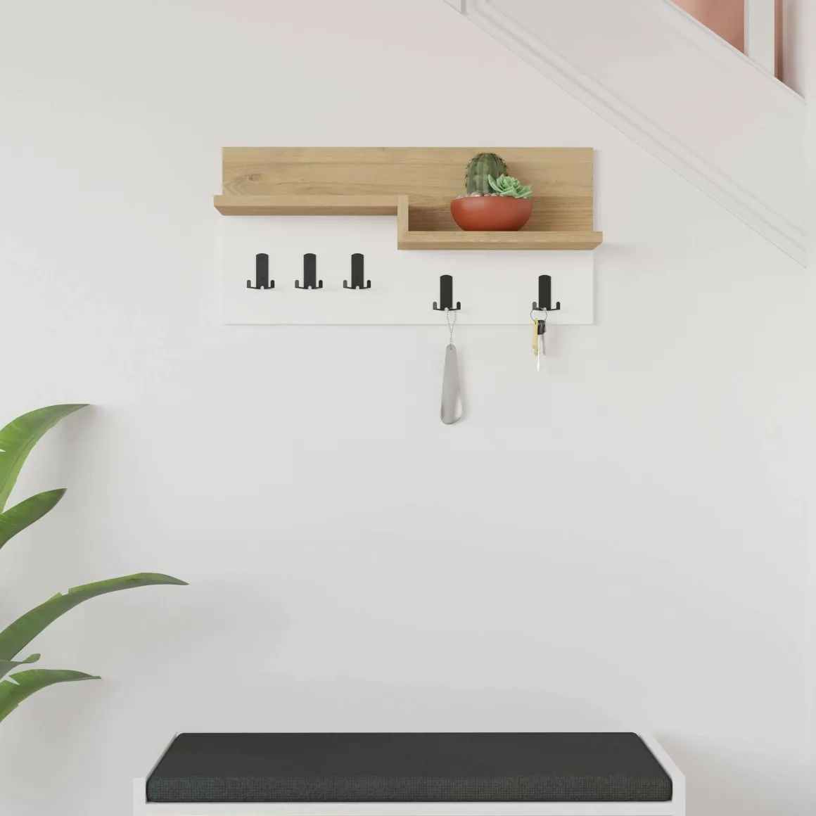 Pensile appendiabiti 65x31h cm 5 posti beige e bianco - Kilo