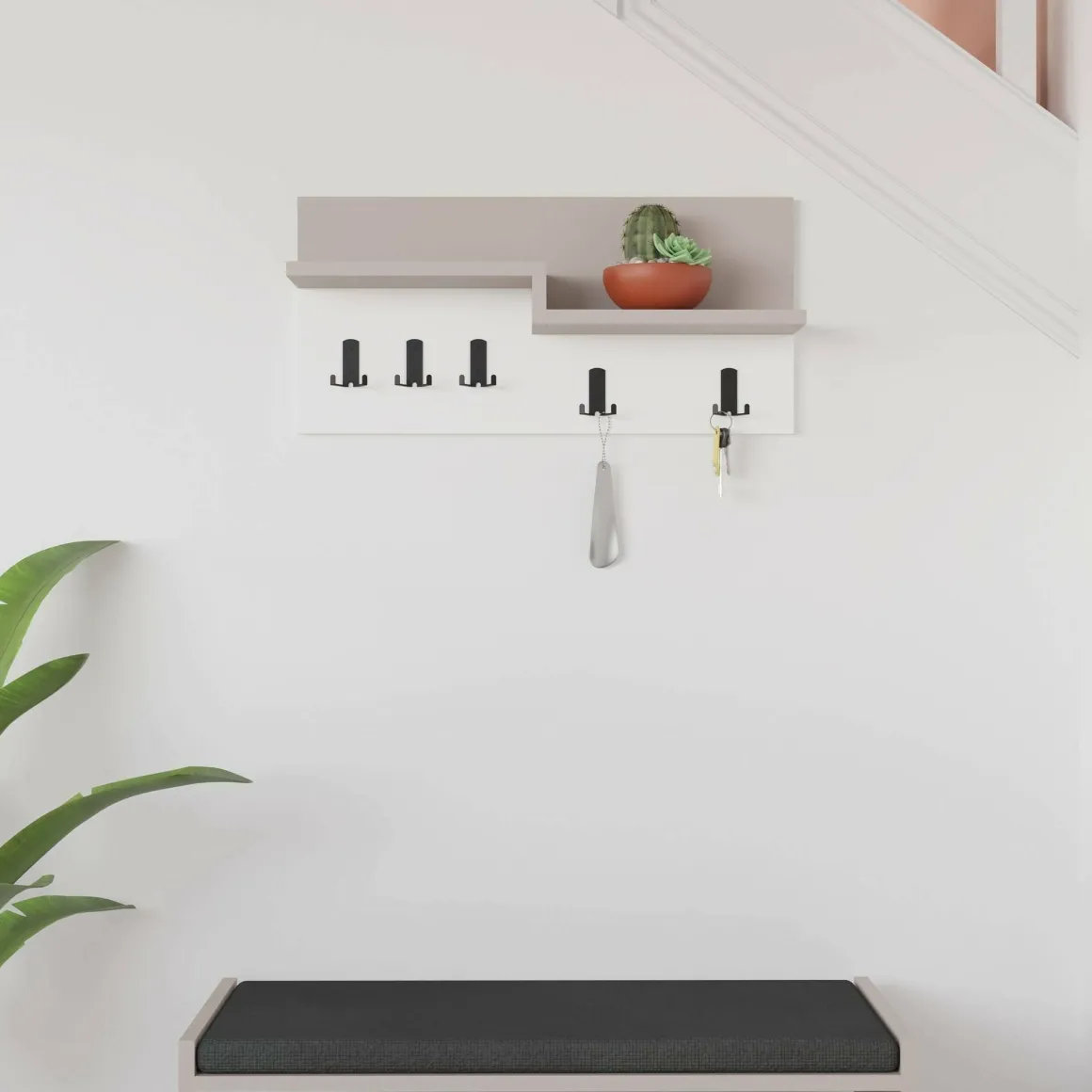 Pensile appendiabiti 65x31h cm 5 posti beige e bianco - Kilo