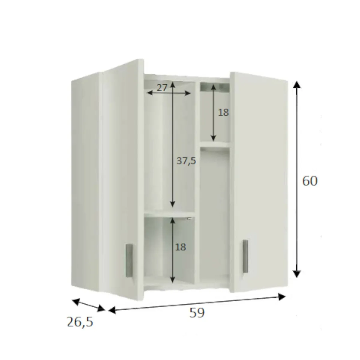 Cucina|Mobili Pensili > Dmora Pensile bagno 2 ante 60x60h cm - Mors Bianco