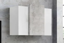 Pensile bagno 3 ante 90x66h cm bianco lucido e cemento - Andras