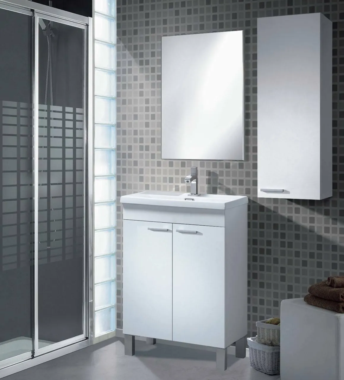 Pensile bagno modulabile 30x85h cm bianco lucido - Alcott