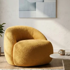 Poltrona Arancione Senape Rivestimento in Tessuto Bouclè Braccioli 80x56x83h cm, Materiale Struttura in Tessuto - Nubra