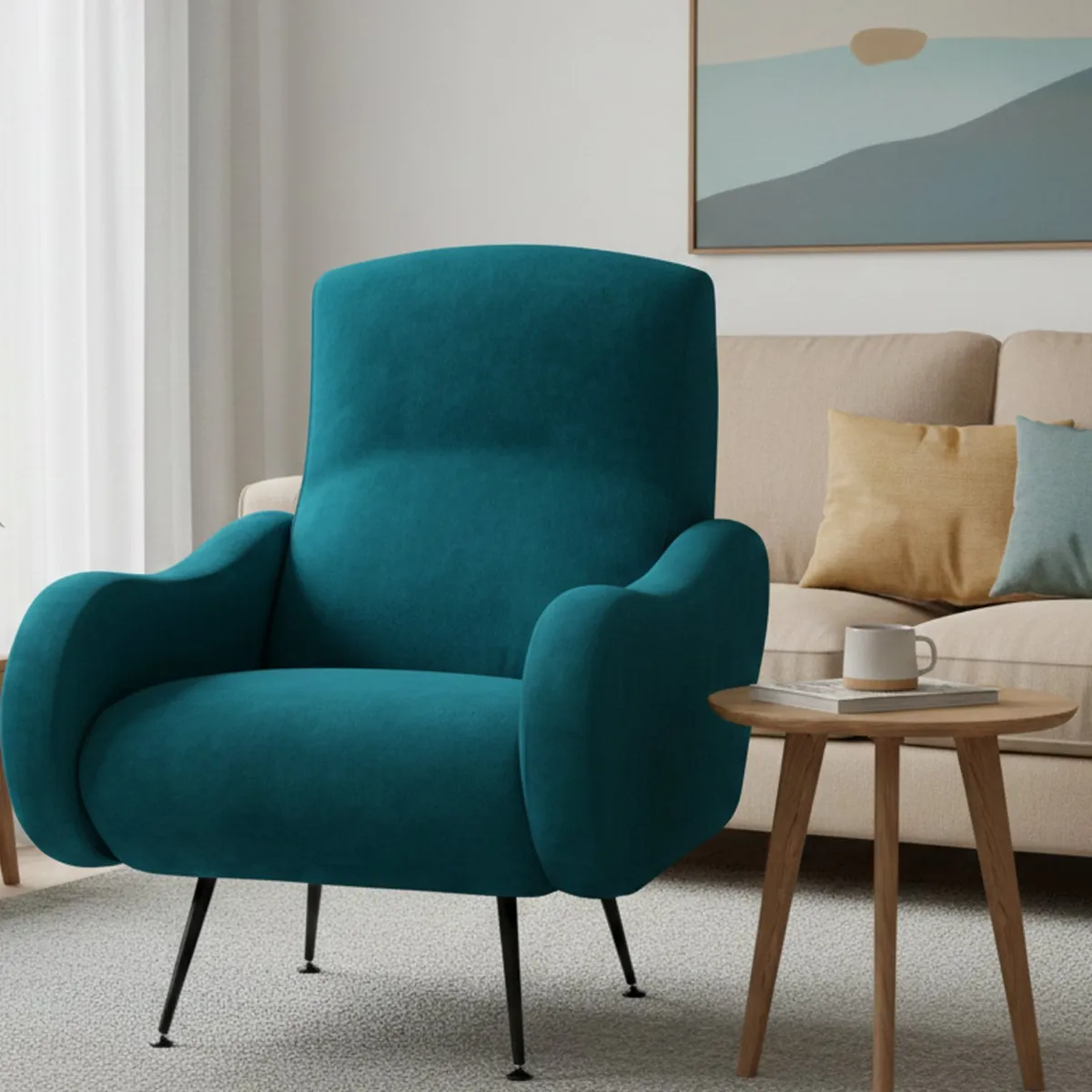 Poltrone|Poltrone Relax > Dmora Poltrona Braccioli Peso Supportato 90 kg 70x100x98h cm, Materiale Struttura in Legno Made in Italy - Lasnigo Azzurro