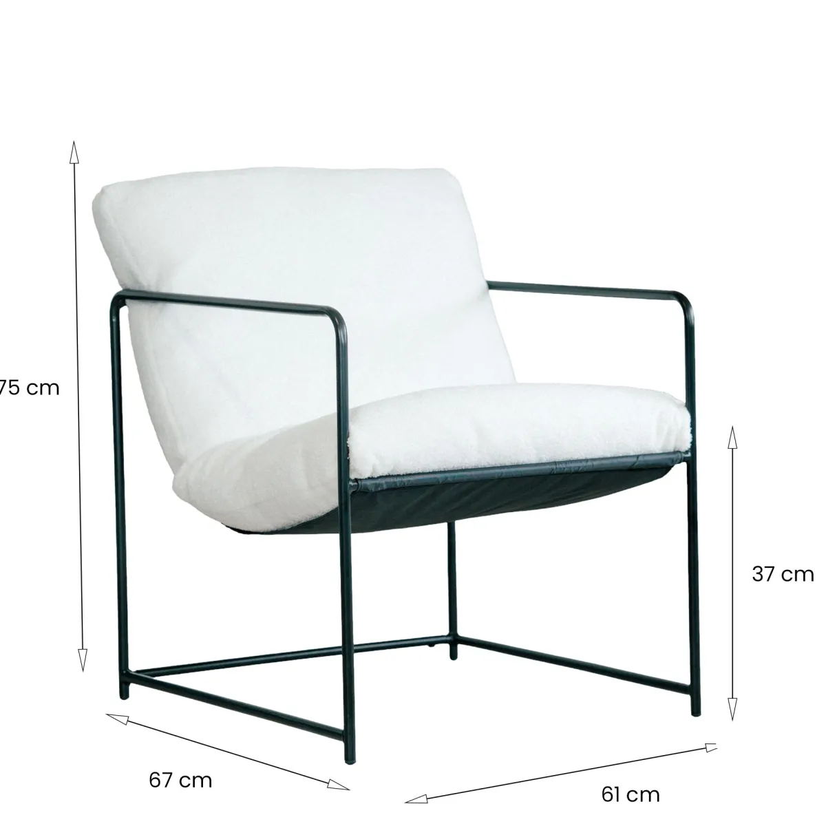 Poltrone|Poltroncine > Dmora Poltrona Braccioli Peso Supportato 120 kg 61x67x75h cm, Materiale Struttura in Metallo - Appare Bianco