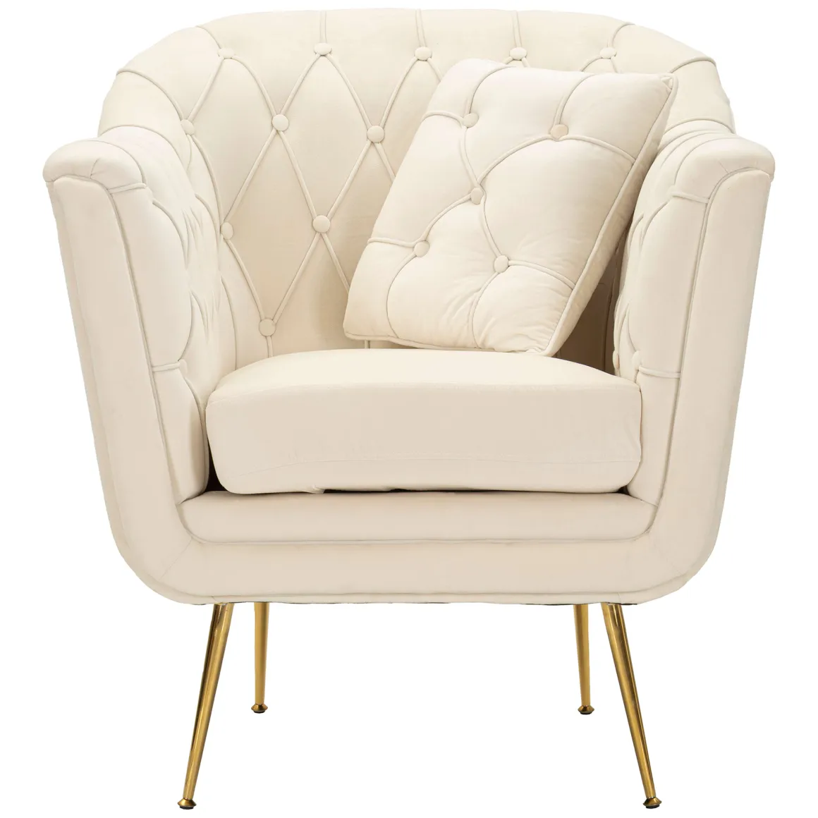 Poltrona Bianco Crema oro con Cuscino Braccioli 88x83x91h cm, Sfumatura Colore Struttura Crema - Turtuk