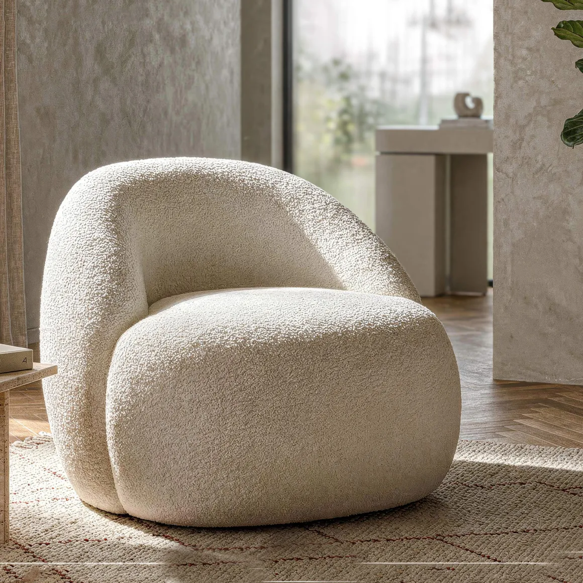 Poltrone > Dmora Poltrona Rivestimento in Tessuto Bouclè Materiale Struttura in Tessuto 27x27x108h cm, Altezza Seduta 45 cm - Battam Bianco