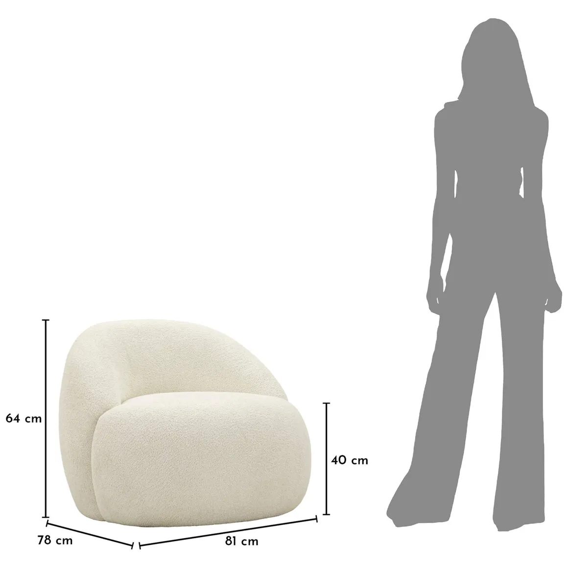 Poltrone > Dmora Poltrona Rivestimento in Tessuto Bouclè Materiale Struttura in Tessuto 27x27x108h cm, Altezza Seduta 45 cm - Battam Bianco