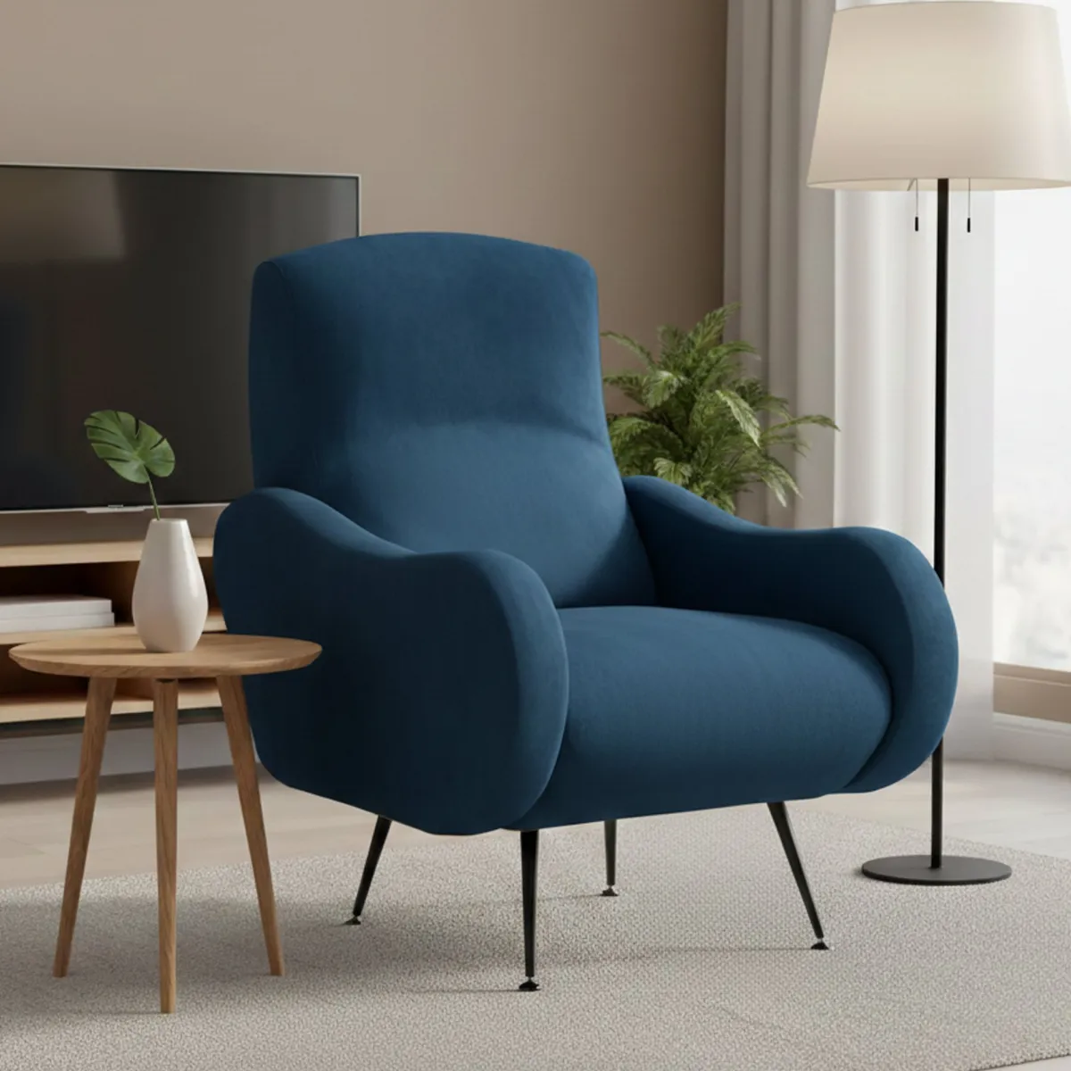 Poltrone|Poltrone Relax > Dmora Poltrona Braccioli Peso Supportato 90 kg 70x100x98h cm, Materiale Struttura in Legno Made in Italy - Lasnigo Blu