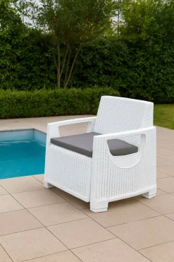 Poltrona da Esterno Bianco Braccioli 72x66 cm, Cuscini Inclusi - Rho