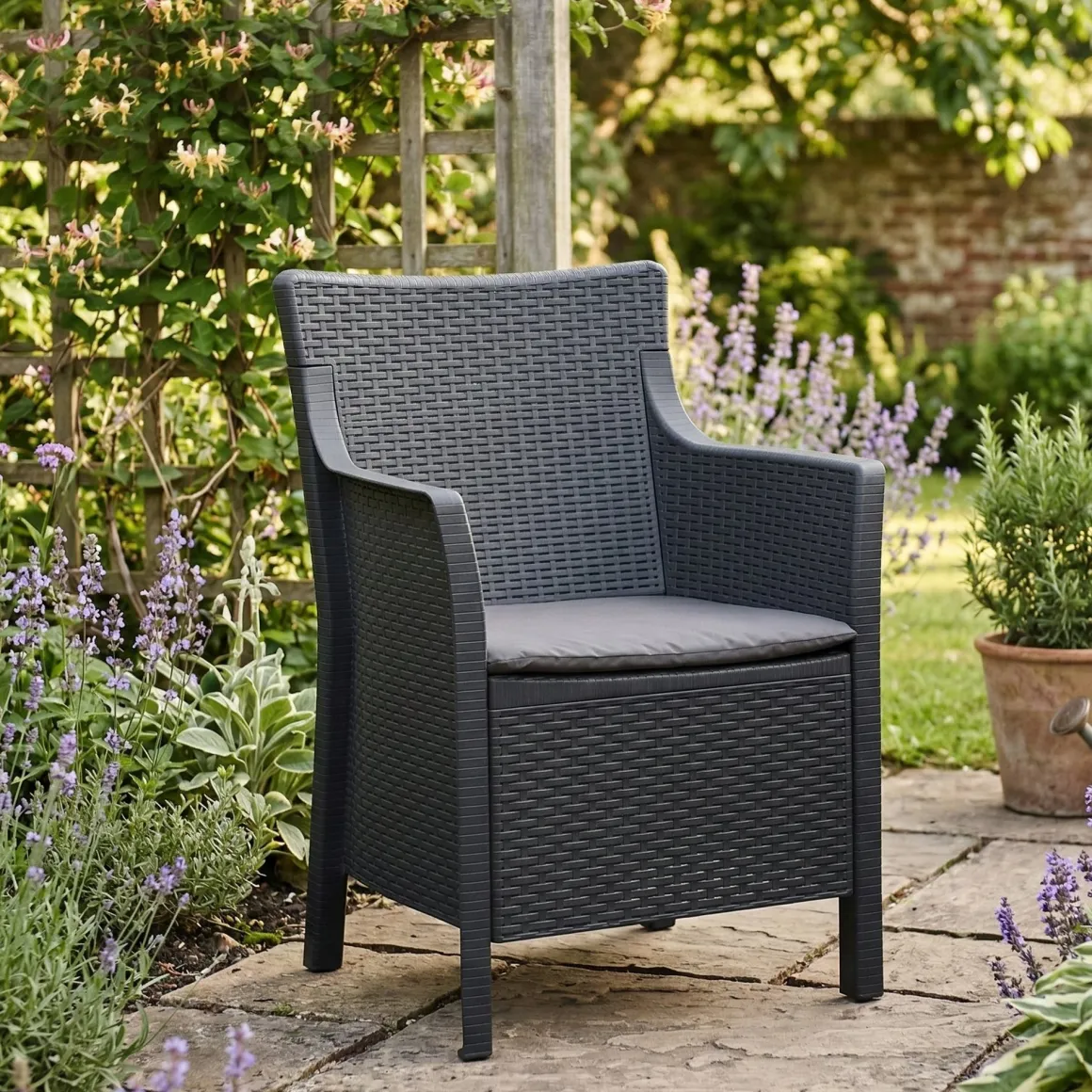 Poltrona da Esterno Nero Antracite Braccioli 60x53 cm, Cuscini Inclusi Made in Italy - Wanless
