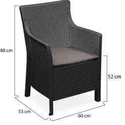 Poltrona da Esterno Nero Antracite Braccioli 60x53 cm, Cuscini Inclusi Made in Italy - Wanless