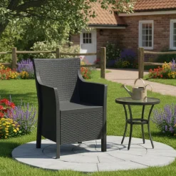 Poltrona da Esterno Nero Antracite Braccioli 60x53 cm, Cuscini Inclusi Made in Italy - Wanless