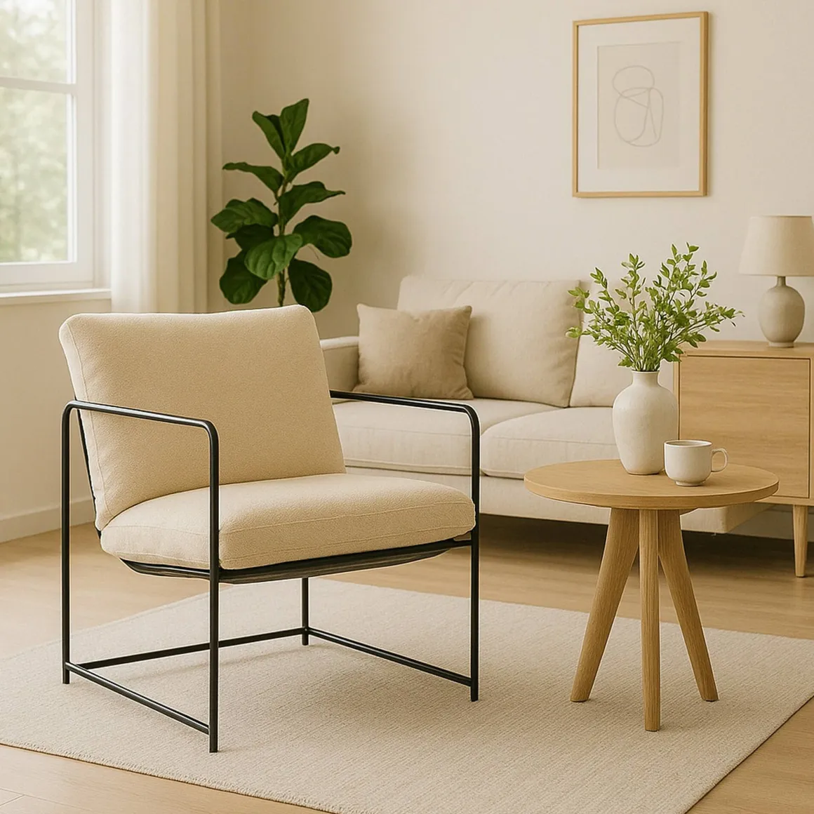 Poltrona design in metallo e tessuto beige - Appare