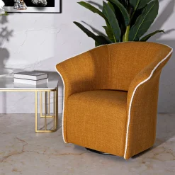 Poltrone > Dmora Poltrona Giallo Senape Nero Base Girevole Braccioli 84x66x80h cm, Materiale Struttura in Metallo - Toamas Nero, Giallo Senape