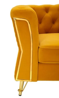 Poltrona in poliestere con braccioli ocra e oro - Gabbiano