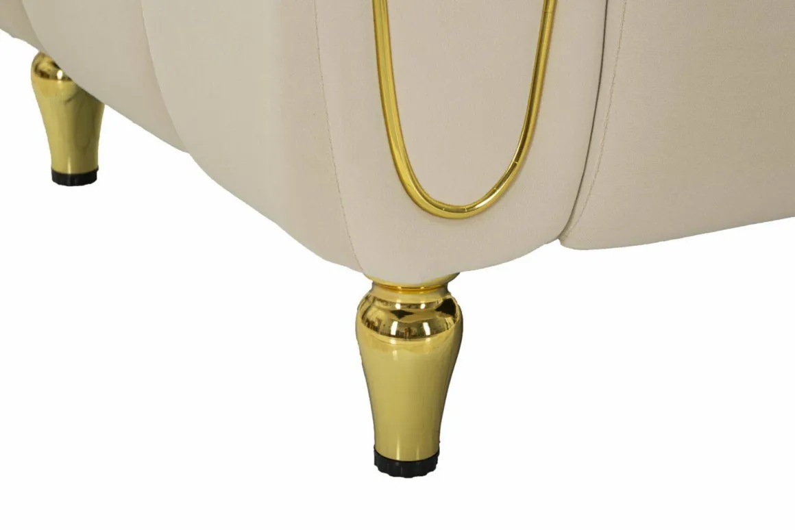 Poltrona in tessuto con braccioli crema e oro - Madama
