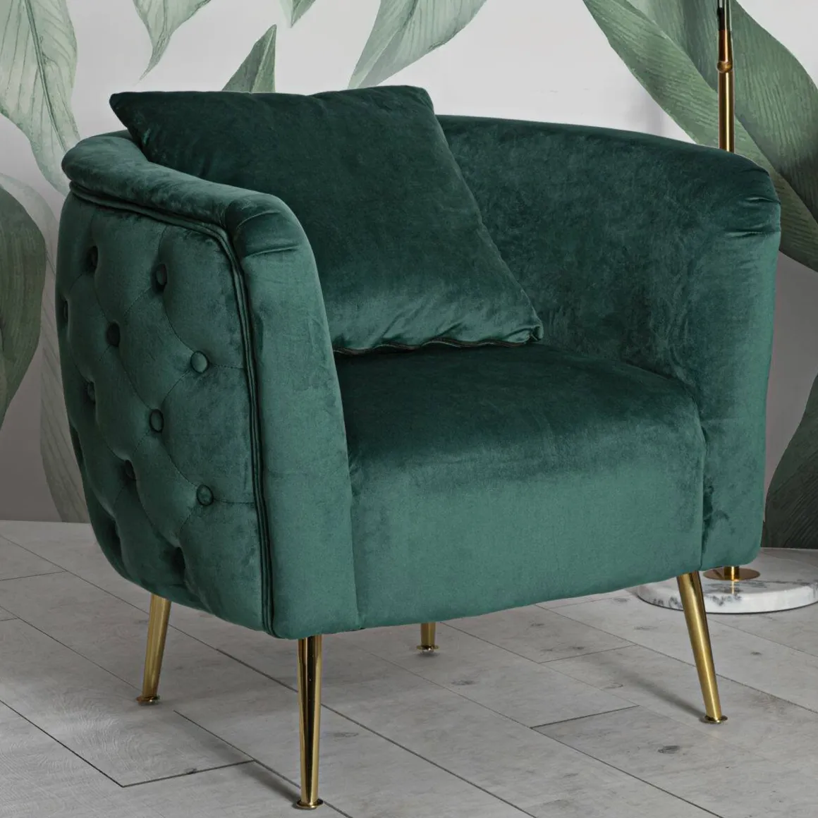 Poltrone|Poltroncine > Dmora Poltrona in tessuto con braccioli verde e oro - Gabbiano Oro, Verde