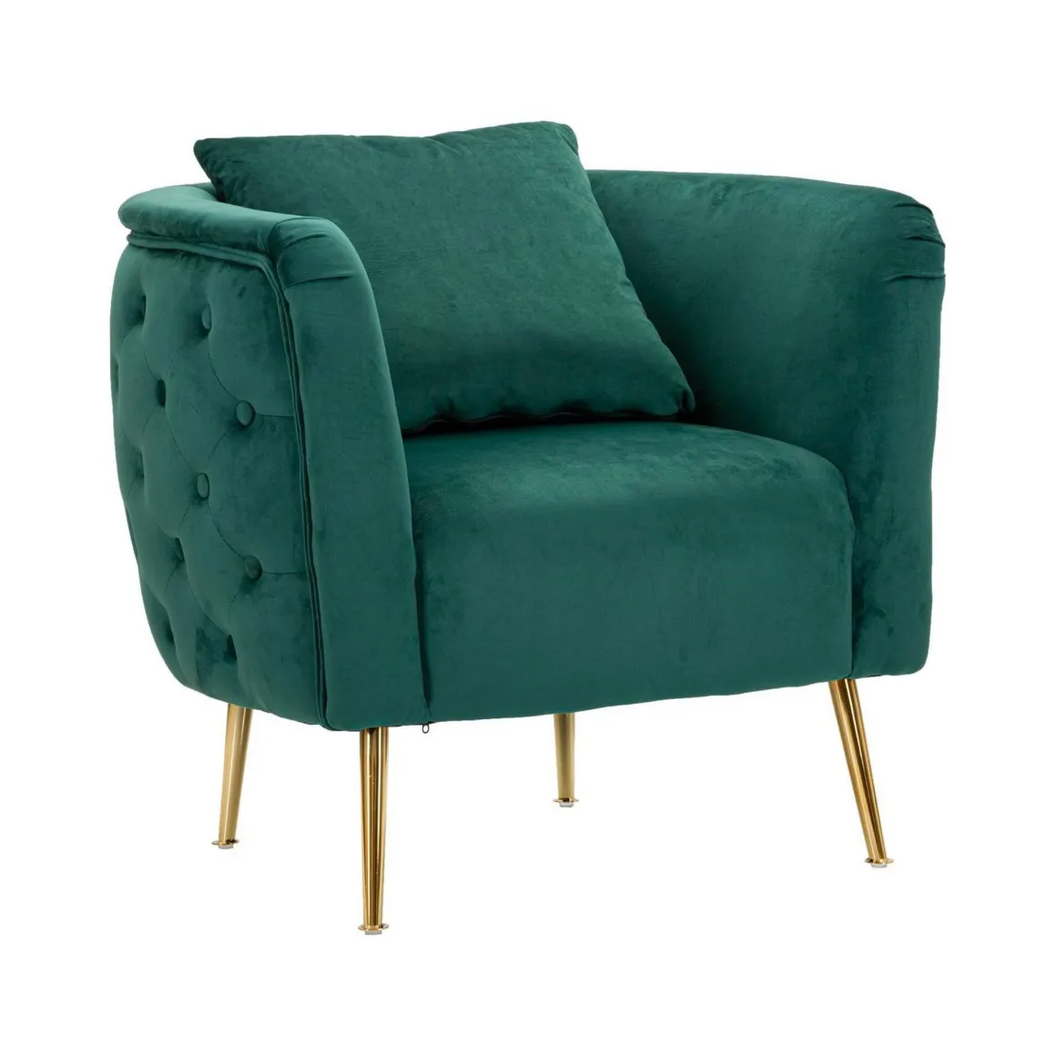 Poltrone|Poltroncine > Dmora Poltrona in tessuto con braccioli verde e oro - Gabbiano Oro, Verde