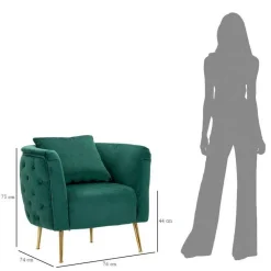 Poltrone|Poltroncine > Dmora Poltrona in tessuto con braccioli verde e oro - Gabbiano Oro, Verde