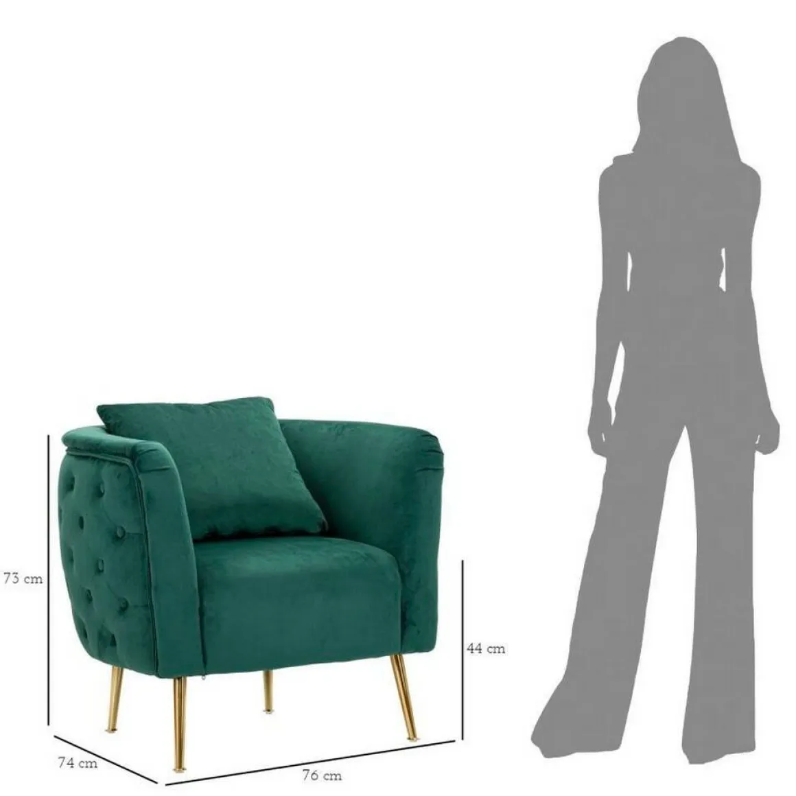 Poltrone|Poltroncine > Dmora Poltrona in tessuto con braccioli verde e oro - Gabbiano Oro, Verde