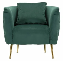 Poltrone|Poltroncine > Dmora Poltrona in tessuto con braccioli verde e oro - Gabbiano Oro, Verde