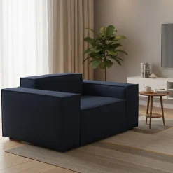 Poltrone|Poltroncine > Dmora Poltrona in tessuto e legno massello con braccioli - Leonia Blu