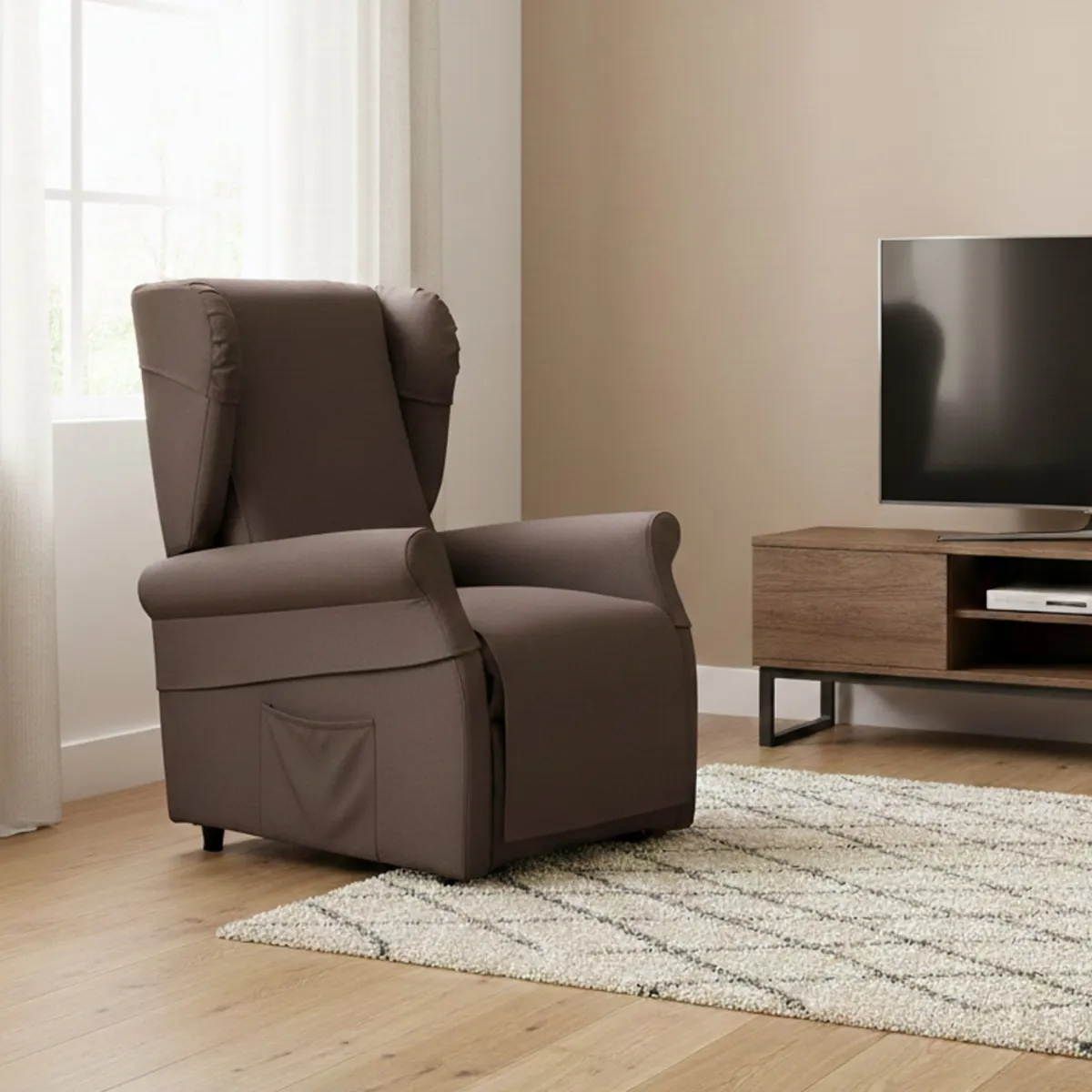 Poltrone|Poltrone Relax > Dmora Poltrona Sfoderabile Reclinabile 75x84x107h cm, Braccioli Made in Italy - Treia Marrone