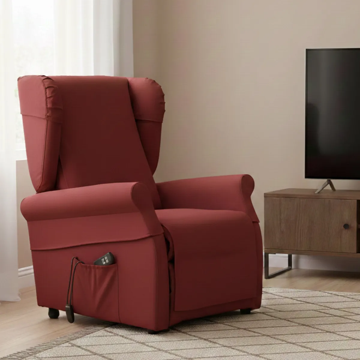 Poltrone|Poltrone Relax > Dmora Poltrona Sfoderabile Reclinabile 75x84x107h cm, Braccioli Made in Italy - Treia Rosso Bordeaux