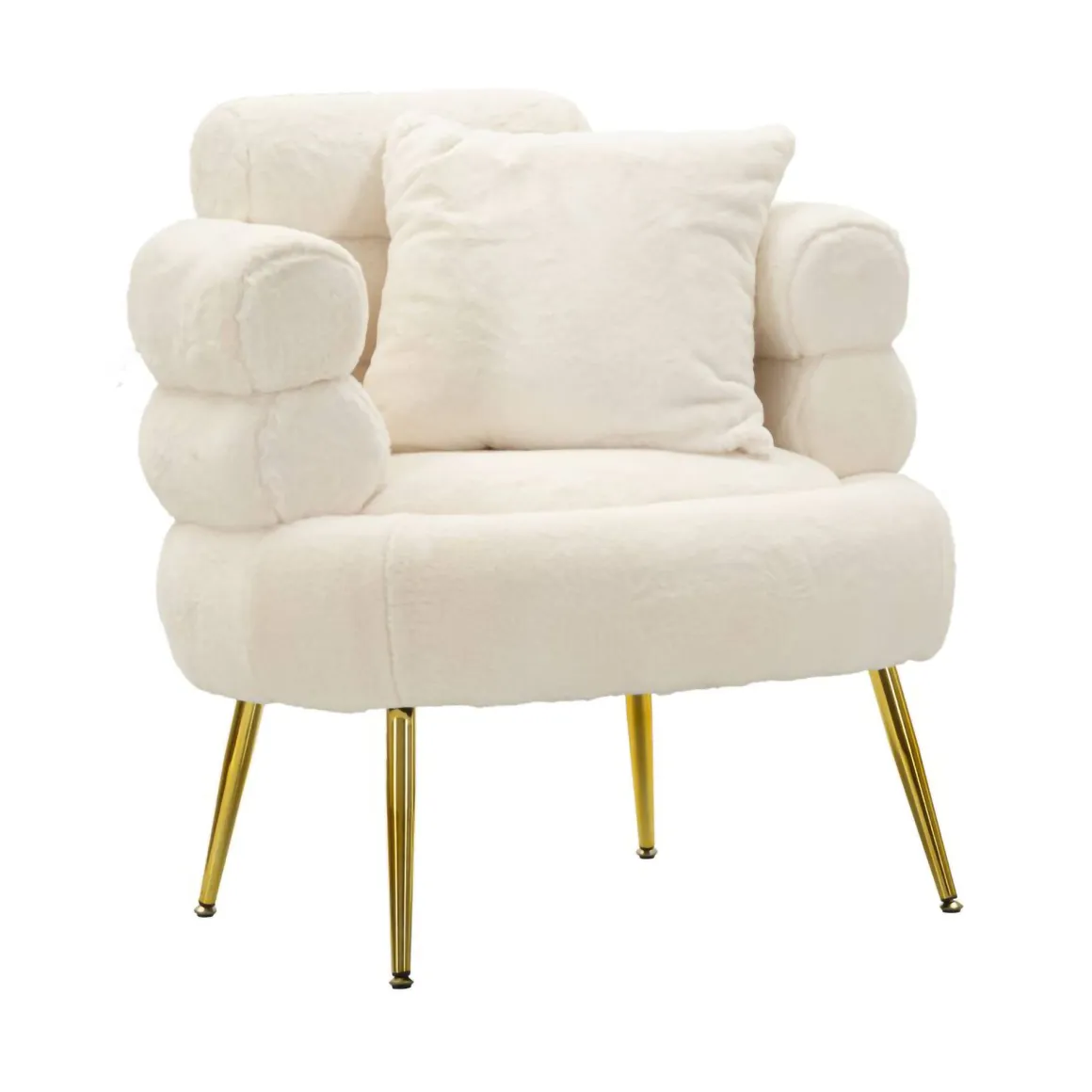 Poltrona shabby in tessuto con braccioli bianca e oro - Castagna