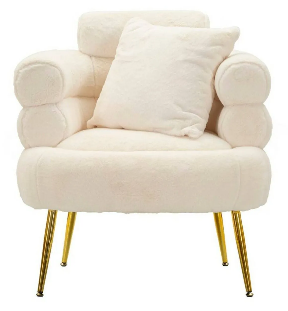 Poltrona shabby in tessuto con braccioli bianca e oro - Castagna