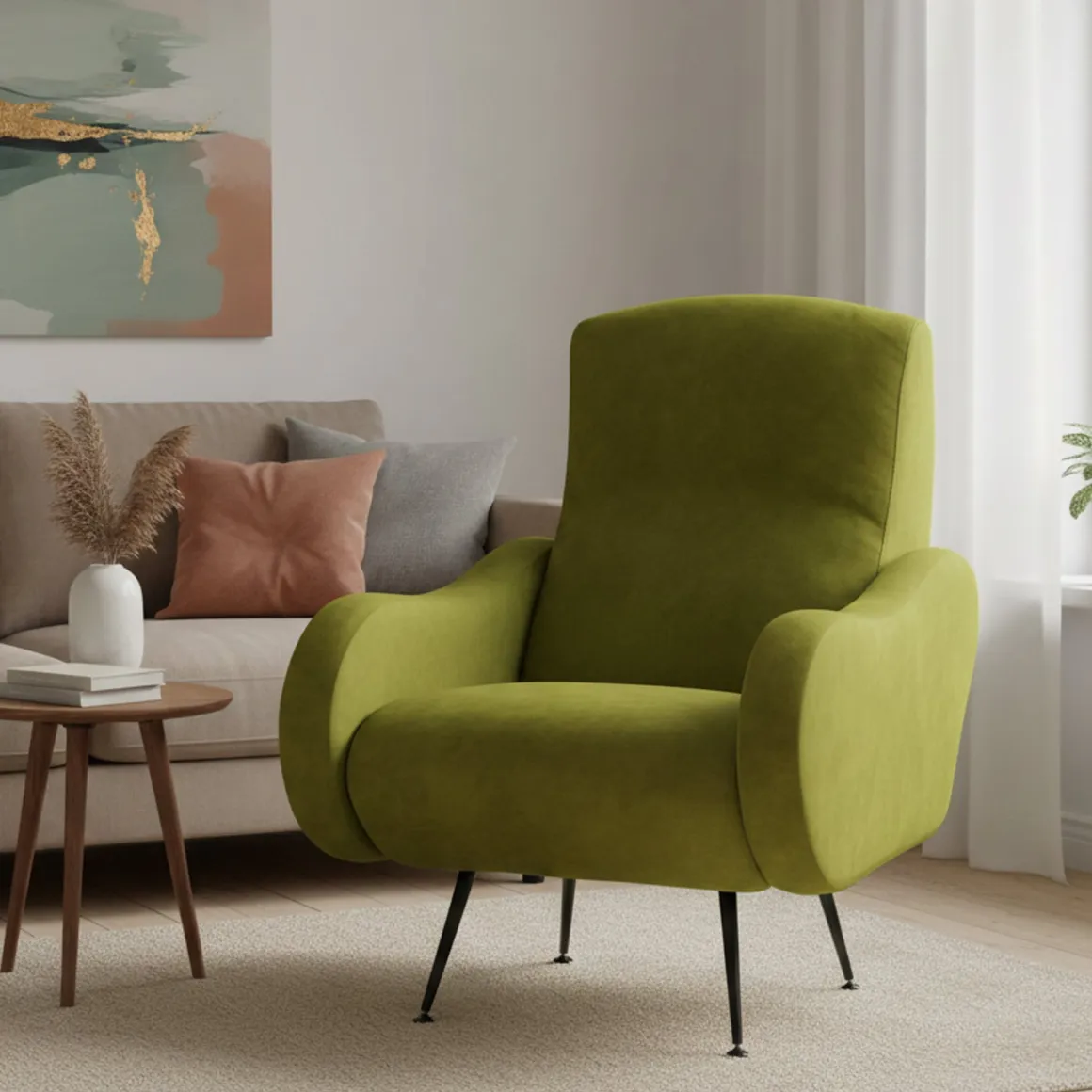 Poltrona Verde Braccioli Peso Supportato 90 kg 70x100x98h cm, Materiale Struttura in Legno Made in Italy - Lasnigo