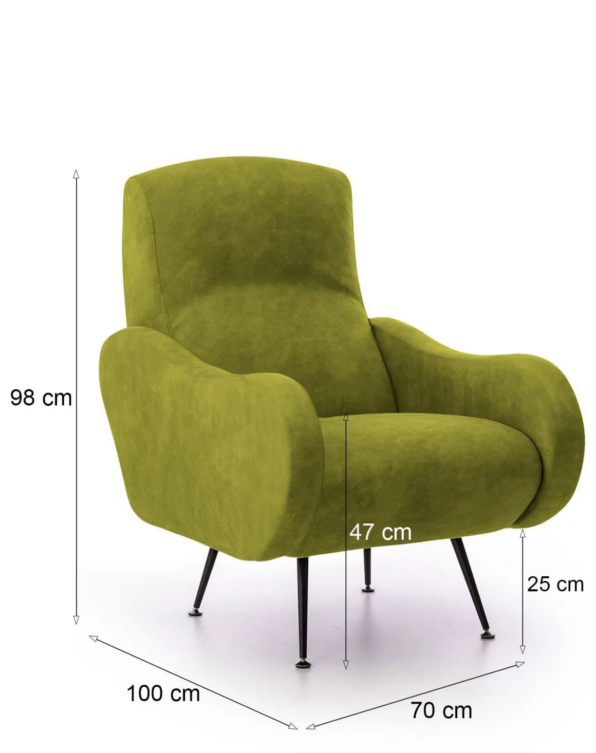 Poltrona Verde Braccioli Peso Supportato 90 kg 70x100x98h cm, Materiale Struttura in Legno Made in Italy - Lasnigo