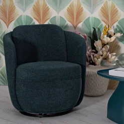 Poltrone > Dmora Poltrona Verde Ottanio Nero Base Girevole Braccioli 70x72x75h cm, Materiale Struttura in Legno Nobilitato - Morond Nero, Verde Ottanio