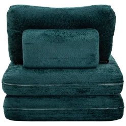 Poltrona Verde Petrolio Trasformabile in Letto, Rivestimento in Tessuto Bouclè Reclinabile 31x31x97h cm, Materiale Struttura in Tessuto - Abyane