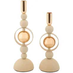 Oggettistica > Dmora Portacandela Bianco Crema oro set da 2 Colore Struttura oro, Sfumatura Colore Struttura Crema - Farime Oro, Bianco Crema