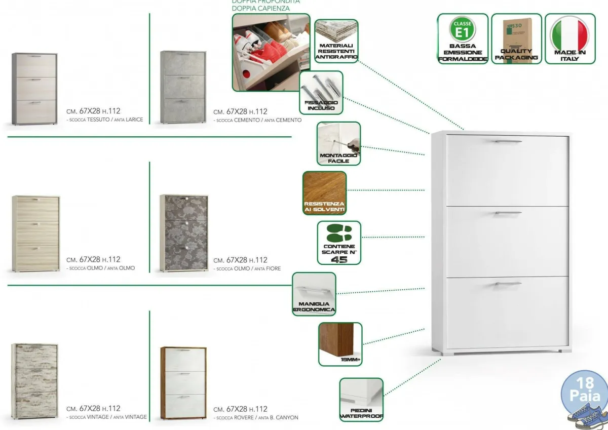 Bagno|Scarpiere > Dmora Porta scarpe 3 ante bianca e rovere 67x112h cm - Axinite Marrone, Bianco Rovere