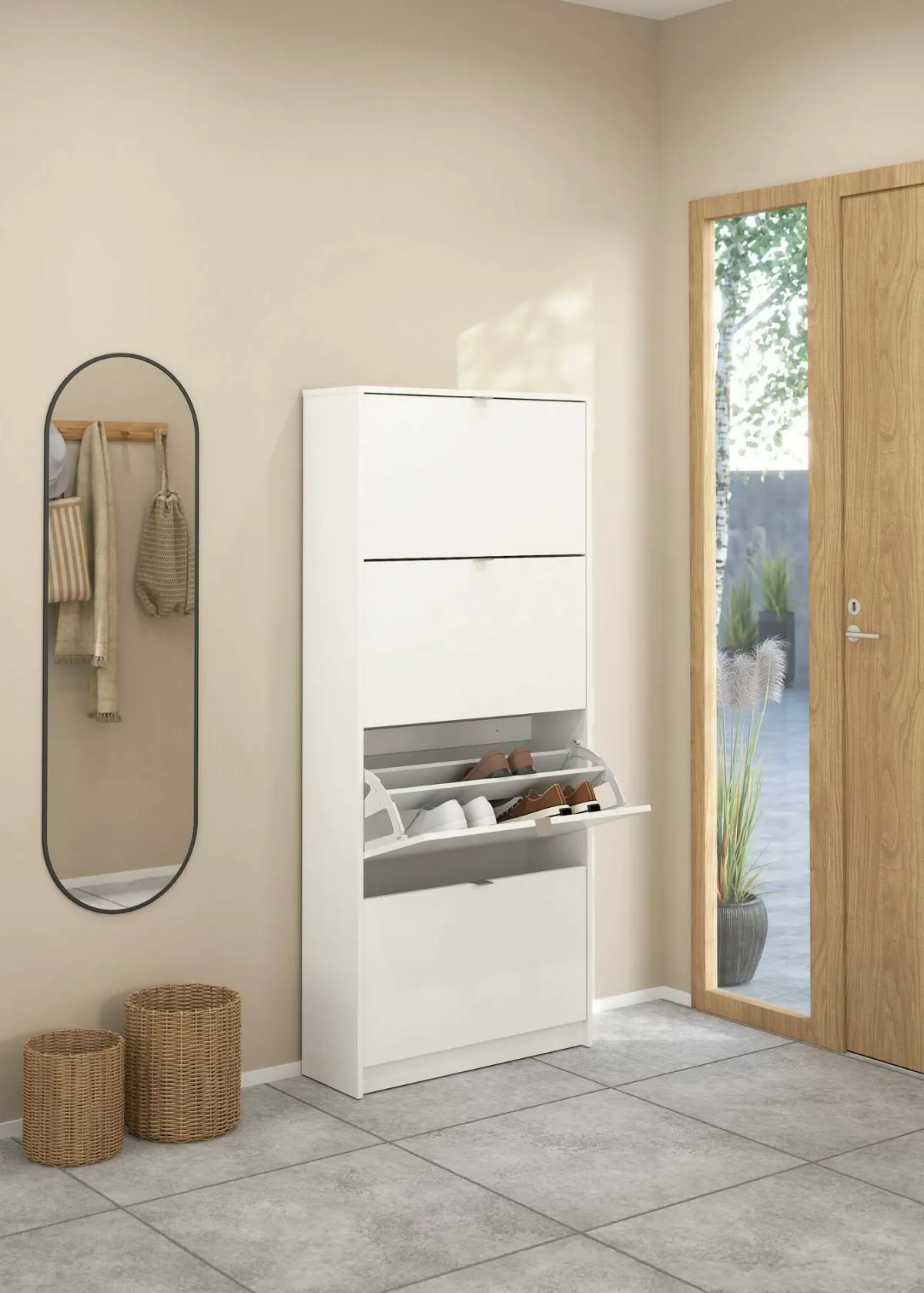 Scarpiere > Dmora Porta scarpe 4 ante bianca 70x162h cm - Epidoto Bianco