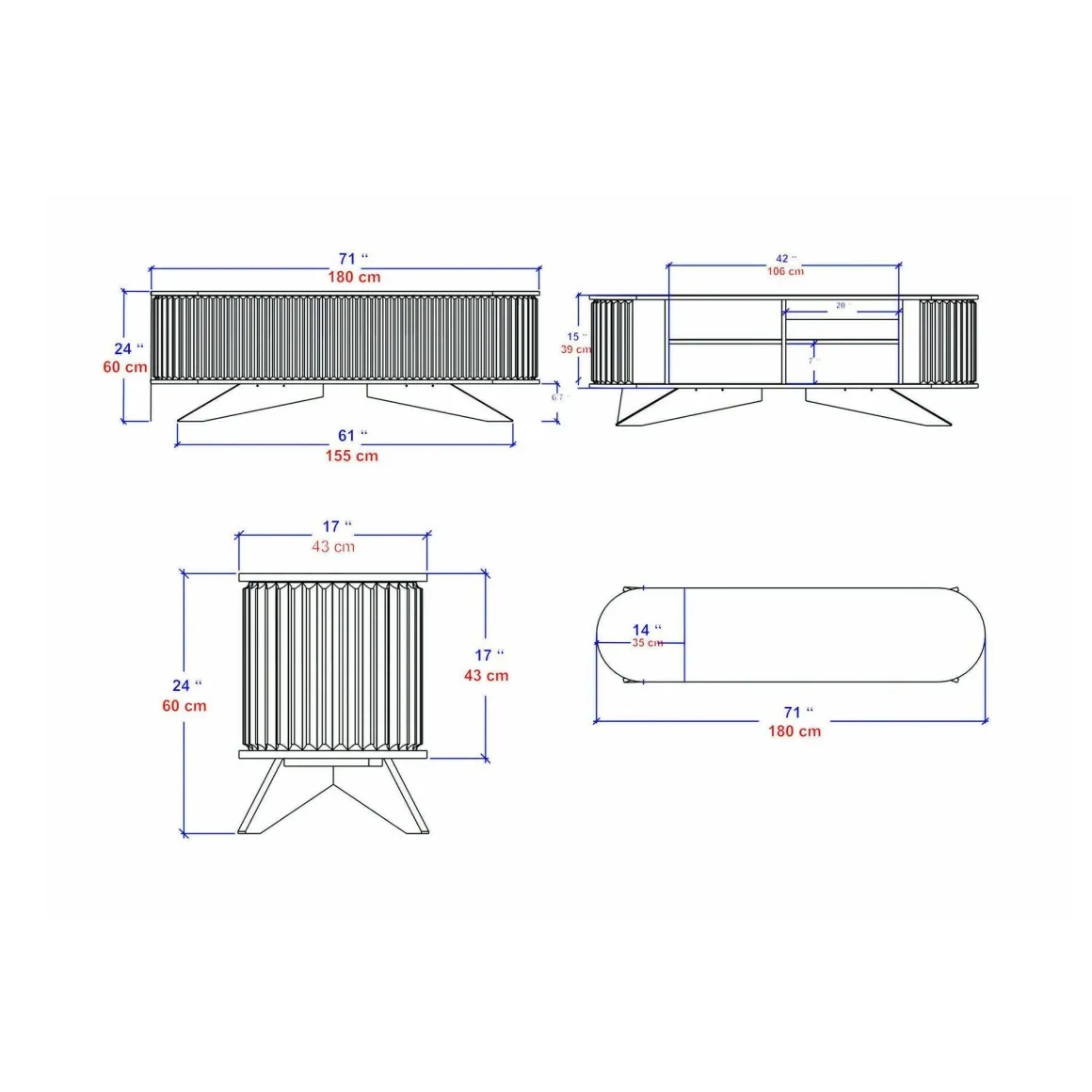 Porta TV antracite e bianco 180x43x60h cm 2 ante - Bailu