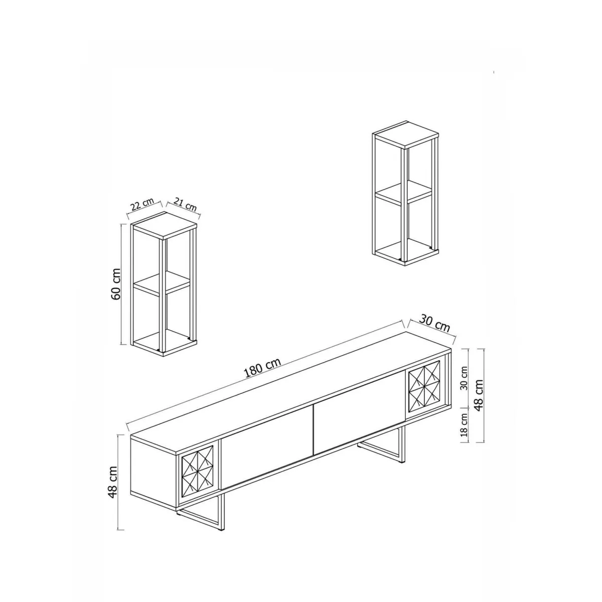 Mobili Porta Tv|Salotto > Dmora Porta TV antracite e nero 180x30x48h cm modulabile - Axa Nero, Nero Antracite
