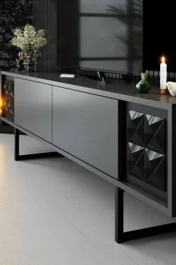 Mobili Porta Tv|Salotto > Dmora Porta TV antracite e nero 180x30x48h cm modulabile - Axa Nero, Nero Antracite