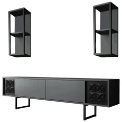 Mobili Porta Tv|Salotto > Dmora Porta TV antracite e nero 180x30x48h cm modulabile - Axa Nero, Nero Antracite