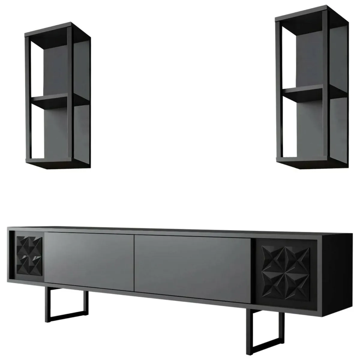 Mobili Porta Tv|Salotto > Dmora Porta TV antracite e nero 180x30x48h cm modulabile - Axa Nero, Nero Antracite